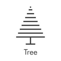 Árbol de navidad. Símbolo abeto. Logotipo árbol abstracto en forma de triángulo con lineas en horizontal en color gris