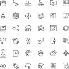internet vector icon set such as: note, datacenter, cryptography, webinar, image, location, friend, insurance, fun, synchronize, web hosting, movie, speech, survey, processing, cooking, altcoin