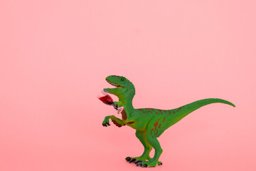 Obraz premium creative minimal poster with drunk dinosaur holding glass of wine on a pink background
