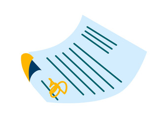 Paper document, signature agreement with seal, cartoon vector illustration isolated on white