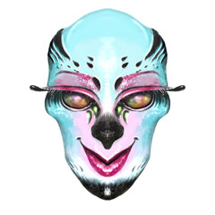 illustration portrait of an ugly creature with blue skin, dark eyes. Alien, demon or mythical creature