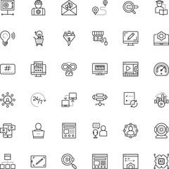 internet vector icon set such as: linear, general, innovation, network safe box, envelope, address, energy, drawing, plan, route, designer, tag, focus, safety, logic, live, hard hat, learn, luck