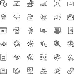 internet vector icon set such as: mouse, fun, neon, privacy, games, program, test, air, cluster, circle, oriental, hosting server, watch, success, distance, bag, lcd, decline, future, chi, buy, movie