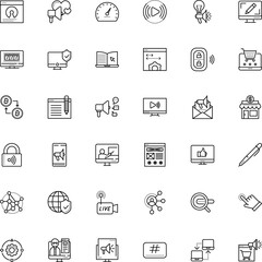 internet vector icon set such as: gauge, logicality, unlock, cellphone, sticker, creativity, web page, book, browser, complex, shape, bet, presentations, lucky, lcd, e-learning, shopping