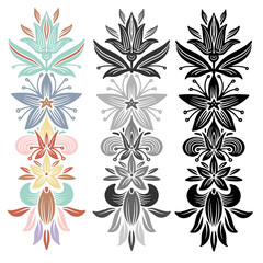 Obraz premium Modern isolated set of black and white and colorful illustrations design ornament of lined flower