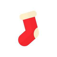 Sock red icon. Christmas cartoon symbol. Vector illustration isolated on white.