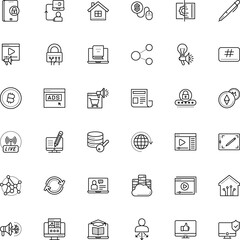 internet vector icon set such as: info, wireless, geography, hashtag, content, contour, repetition, cryptocurrency, earth, cryptography, initializing, secured, video streaming, arrow, stay home