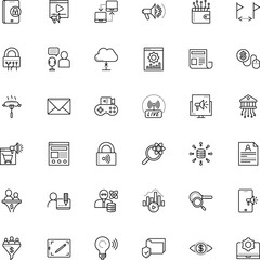 internet vector icon set such as: sound, visitor, automation, folder, structure, protect, roasted, conical, route, development, wheel, stroke, trendy, solid, grid, envelope, scientist, ambience