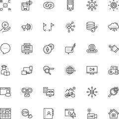 internet vector icon set such as: pin, logistics, planet, pointer, document, chemistry, cog, closed, game, flag, direct digital stream, architecture, efficiency, metal, sign symbol, megaphone