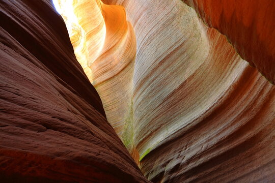 Magical colours and textures inside red rocks of Slot Canyon