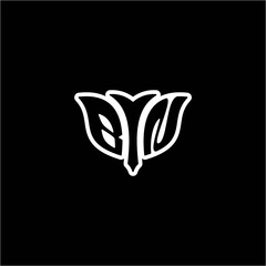 B N Initials bow arrow, simple modern minimalist design. black and white.