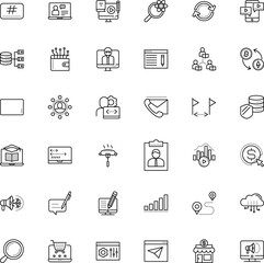 internet vector icon set such as: fresh, increase, partnership, cost, currency, repetition, front, envelope, follow, advancement, meter, teaching, telephone, book, cell, presentation, blue