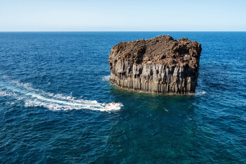 Volcanic coastline landscape. Rocks and lava formations in El Hierro, Canary islands, Spain. High...