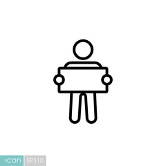 Man standing and holding in hands banner icon