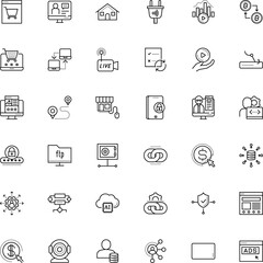 internet vector icon set such as: worker, vote, teacher, currency, identity, portal, cost per click, look, journey, collaboration, history, energy, address, learning, sales, food, privacy, cam, black