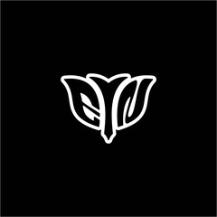 E N Initials bow arrow, simple modern minimalist design. black and white.