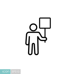 Man standing and holding in hands banner icon