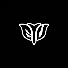 E V Initials bow arrow, simple modern minimalist design. black and white.