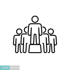 Person speaking in front of crowds vector icon