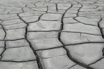 Earth ground crack with rough dry surface texture. Climate change and drought impact.