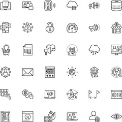 internet vector icon set such as: filled, affiliate, list, gauge, computer-based training, display, friendship, eye, sponsor, cog, point, lesson, computer-based, teaching, speaker, encryption