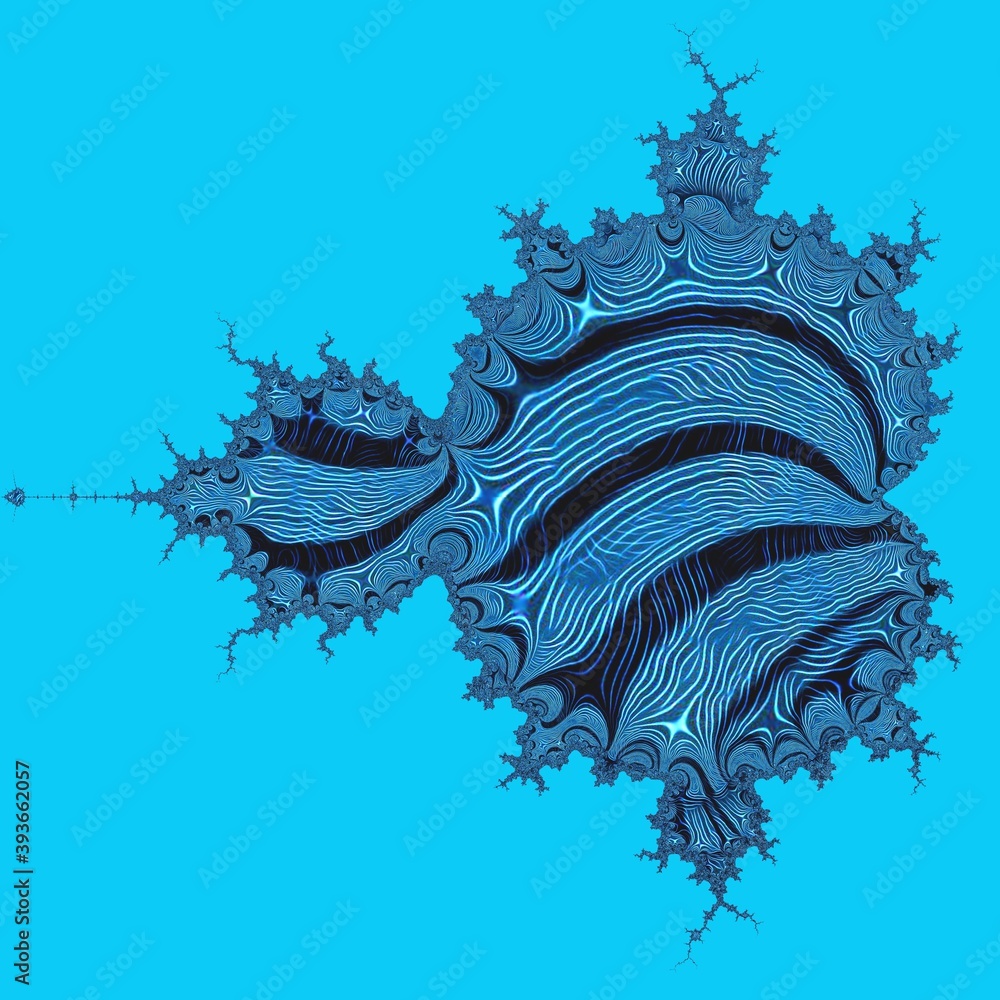 Aufkleber shades of light and dark blue intricate patterns and designs as mandelbrot fractal on plain backgrou