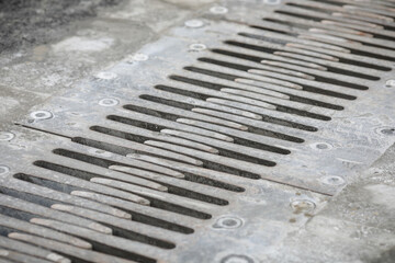 Shallow depth of field (selective focus) image with dilatation joints of a bridge for the car...