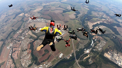 Skydivers having fun at the skies high angle view