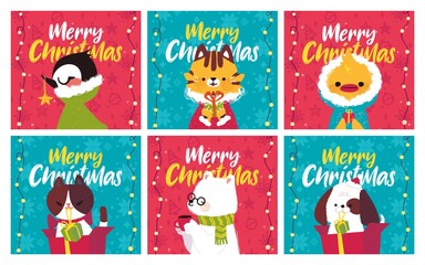 New Year 2021 And Christmas Greeting Card collection. Cute holiday characters and situations