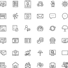 internet vector icon set such as: biking, meat, cooking, school, gamepad, remote, gaming, lens, landing, mark, data transfer rate, bandwidth, reload, stylish, countdown, initializing, focus