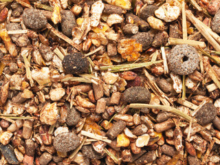 elite muesli  background for  sportive  horses. flat lay. close up