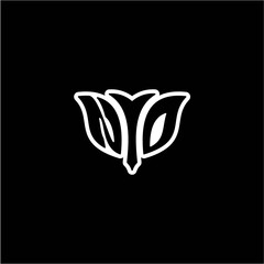 N O Initials bow arrow, simple modern minimalist design. black and white.