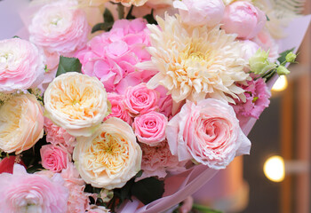 Flower composition. Macro photo. A Beautiful bouquet of fresh flowers.