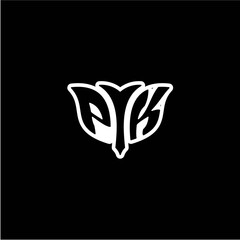 P K Initials bow arrow, simple modern minimalist design. black and white.