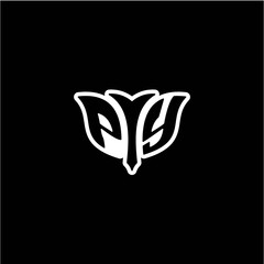 P Y Initials bow arrow, simple modern minimalist design. black and white.