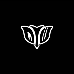 Q W Initials bow arrow, simple modern minimalist design. black and white.