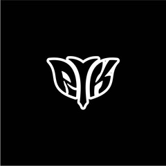 R K Initials bow arrow, simple modern minimalist design. black and white.