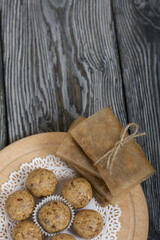 Dried fruit and oatmeal sweets. Homemade Nut & Dried Fruit Energy Bars. Wrapped in paper and tied with twine.