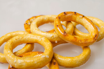 Heap of small dry bagels