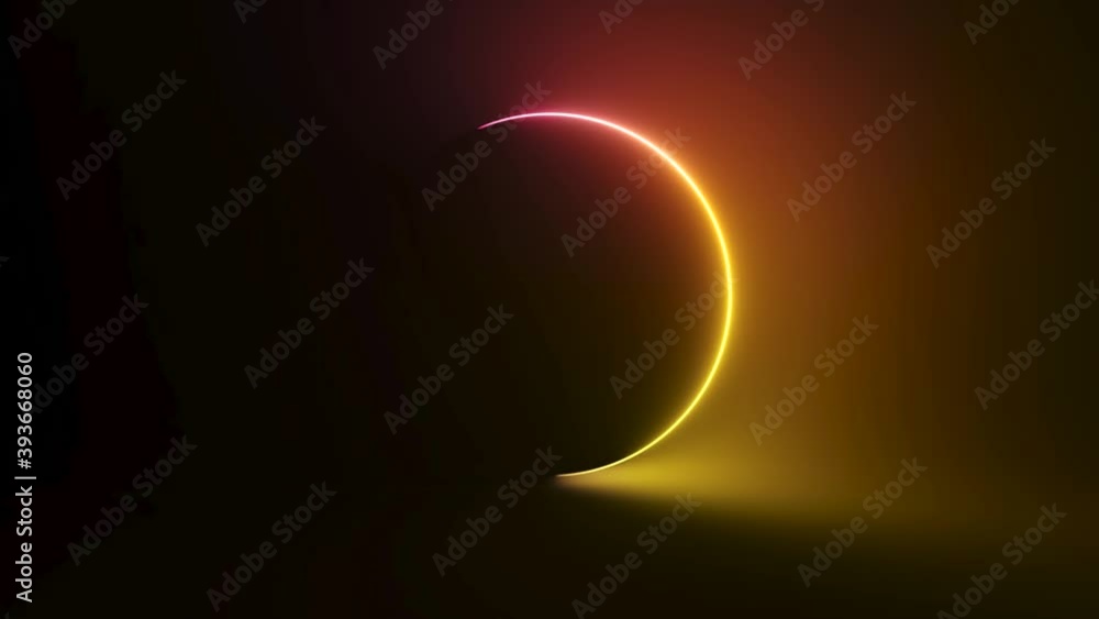 Poster abstract circular neon background. fluorescent glowing neon glowing light gradient. seamless loop 3d
