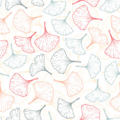 Medicinal plant Ginkgo Biloba. Hand drawn Leaf Seamless pattern. Colorful Leaves endless background. Vector illustration