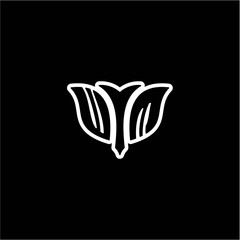 W M Initials bow arrow, simple modern minimalist design. black and white.