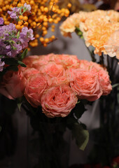 Flower composition. Macro photo. A Beautiful bouquet of fresh flowers.