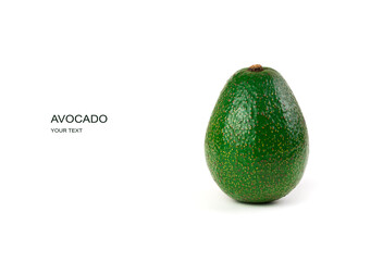 Ripe avocado isolated on a white background. Side view, panorama with space to copy. Concept of useful products.