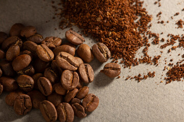 Coffee Beans and Grounds Close Up macro