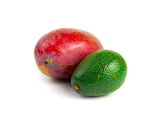 Mango and avocado isolated on a white background. Side view with space for copying. The concept of natural products.