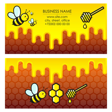 Bees honeycomb and honey business card for beekeeper