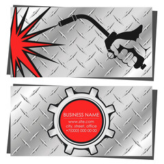 Welding machine in hand business card template for welder