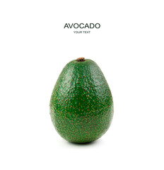 Fresh, green avocado in the skin on a white background. Side view. The concept of natural products.