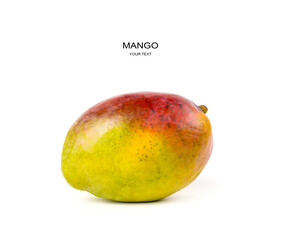 Juicy ripe mango on a white background. Side view with space for copying. The concept of fresh fruit.